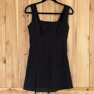 Black Lace-Trim Square Neck Mini Dress
